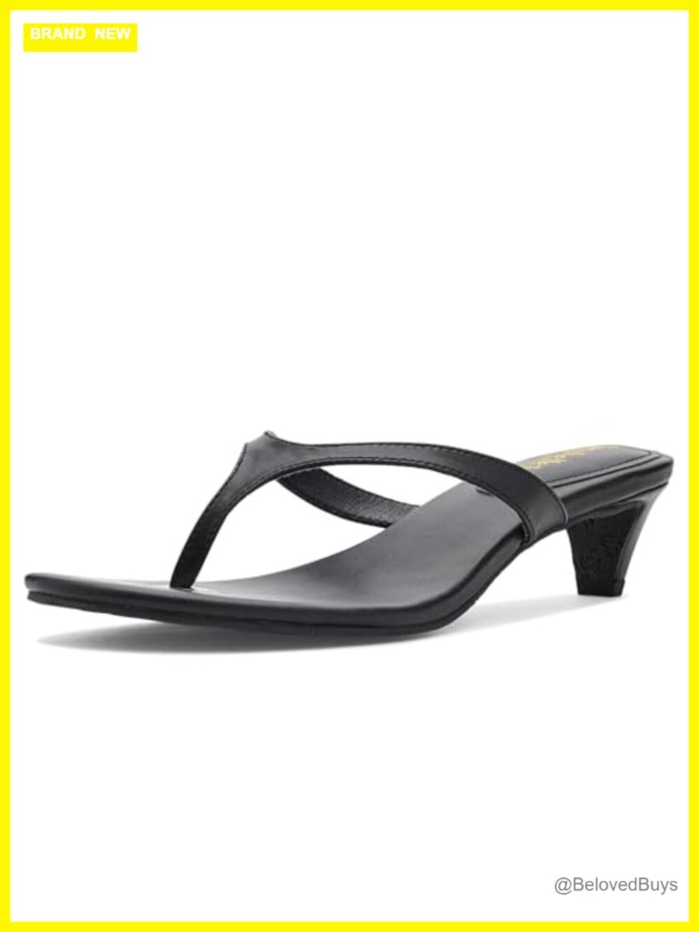Strappy Kitten Heel Thong Sandals Faux Leather Slip On